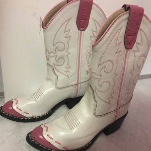 Pink and white cowgirl boots, little girls size 12,Cody James